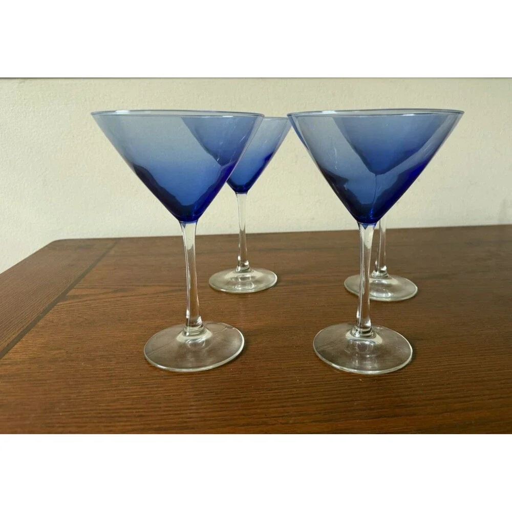 Set of 4 Libbey Vina Blue Martini Glasses 7 3/8